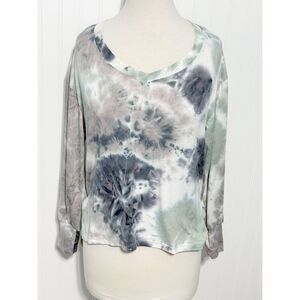 Wallflower Women's V Neck Tie Dye Long Sleeve Casual Top Multi-Color Size Medium